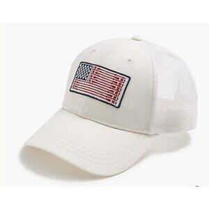 J. Crew Factory Rowing American Flag Embroidered Trucker Hat White OS NWT!